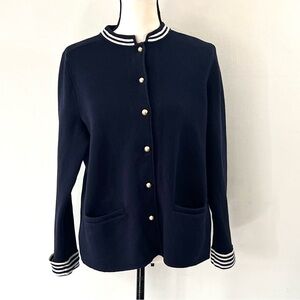 Talbots Cardigan Sweater Women's Navy Blue Cotton Silk Blend Large.